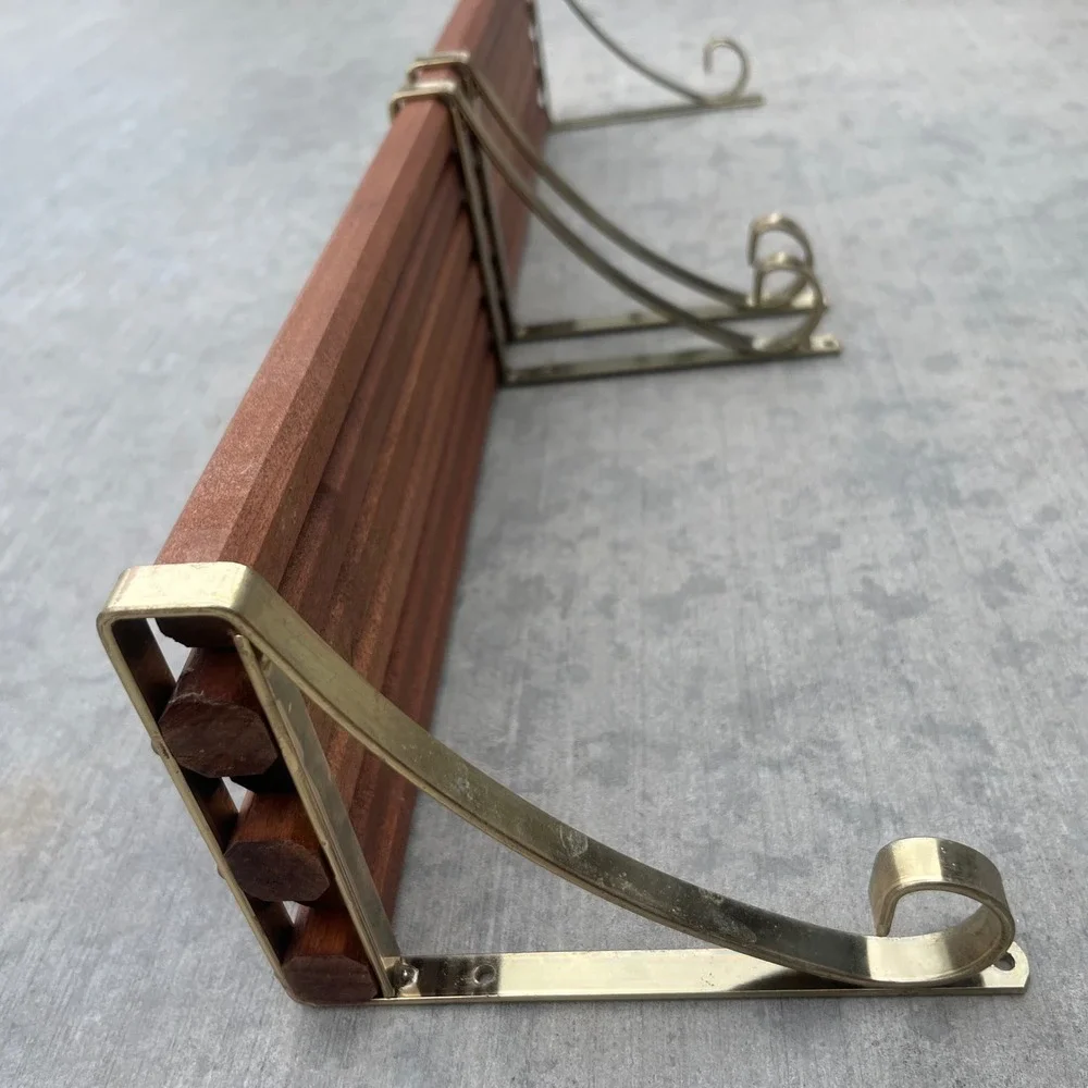 Vintage Mid Century Modern Adjustable Wood and Brass Wall Shelf 24-45 Inch Wide